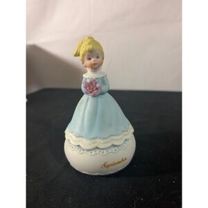 George Good September Trinket Box Girl Figurine Blue Dress Vintage Good